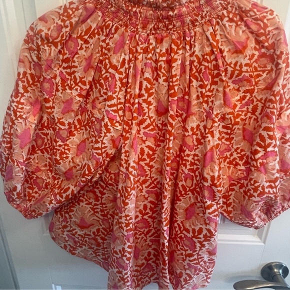 FREE PEOPLE FLORAL SWIRL SHORT SLEEVE BLOUSE W TIE! M - Picture 5 of 6